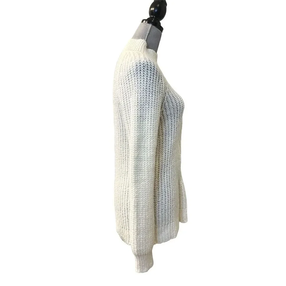 Calvin Klein Women's Ivory Mock Neck Knit Pullover Fanny Sweater S Warm Cozy